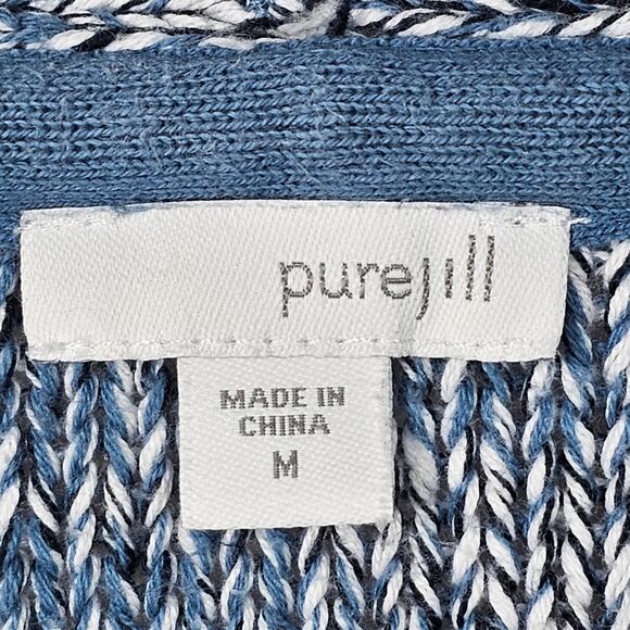 Pure Jill Heather Blue Knit Open Cardigan 100% Cotton Sweater with Pockets M - Picture 7 of 9